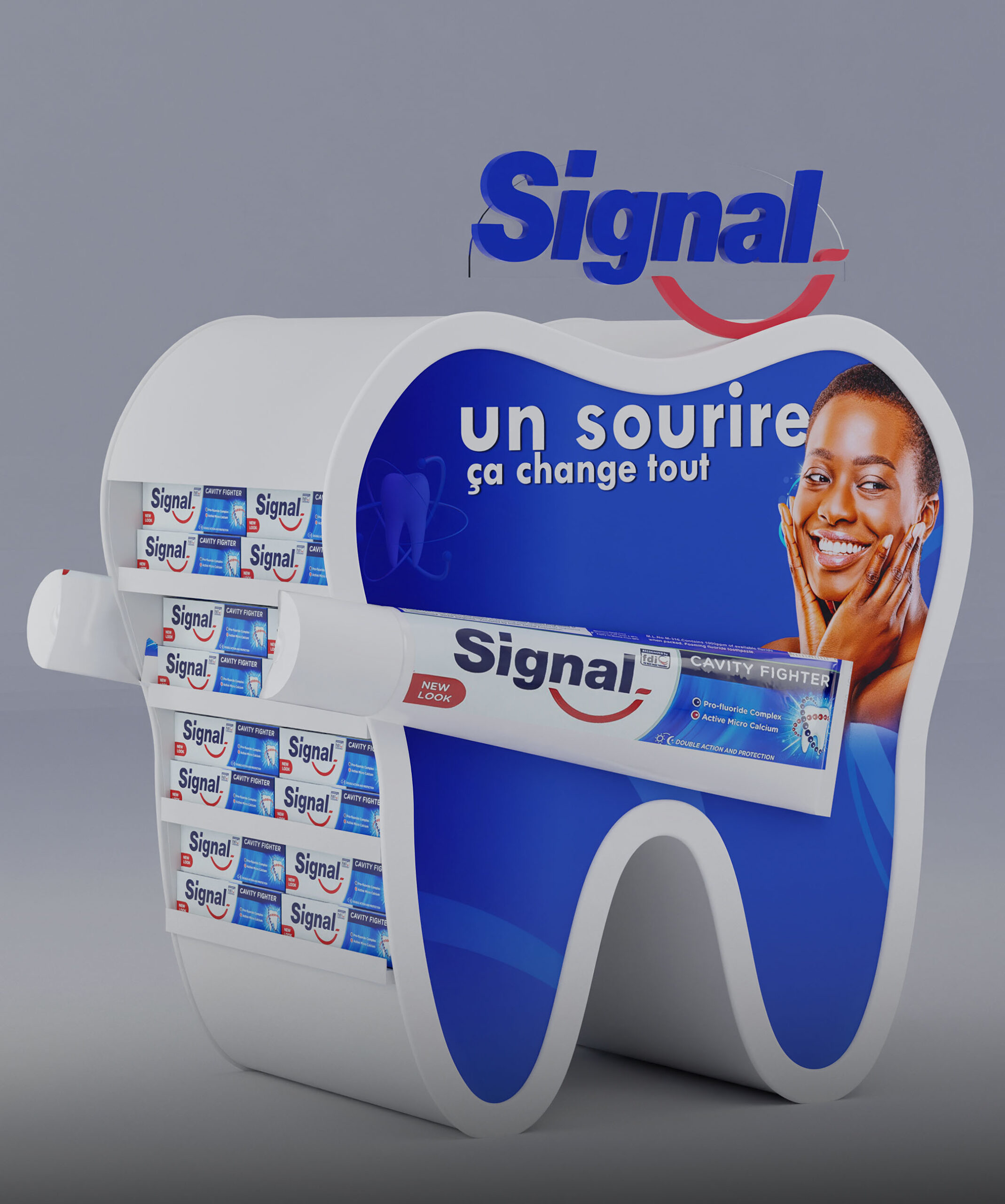 Présentoir Signal 3D en forme de dent — vue principale