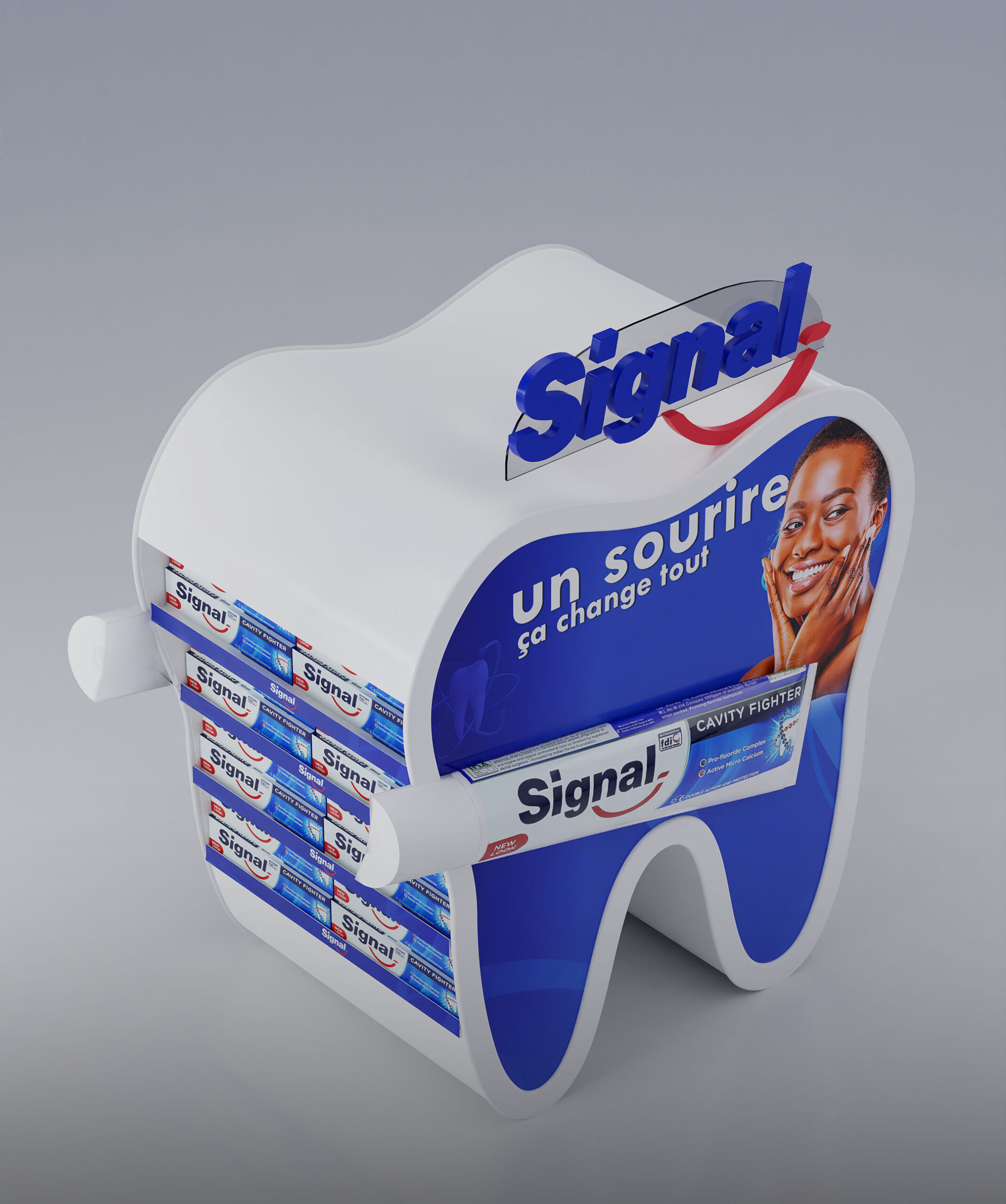 Présentoir Signal 3D en forme de dent — deuxième vue